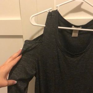 Open shoulder dark gray top